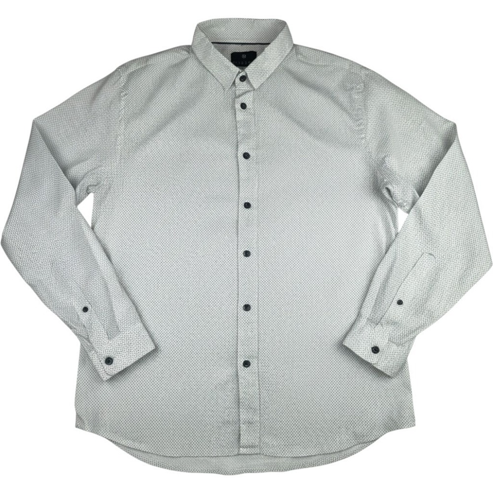 Vustra Mens Button Down Shirt Medium Organic Cotton Geometric White Dress Shirt